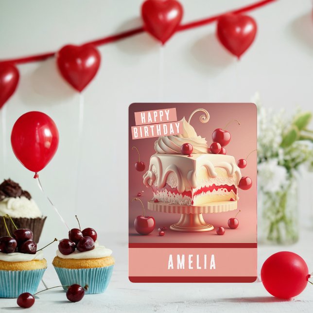 Tarjeta de cumpleaños Cherry Cream Cake (Subido por el creador)
