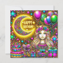 TARJETA DE CUMPLEAÑOS ~ Chica Con Pelo Fluorescent