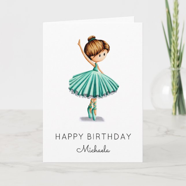 Tarjeta de cumpleaños Chica Cute Ballerina Turquoi (Anverso)