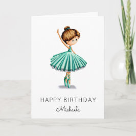 Tarjeta de cumpleaños Chica Cute Ballerina Turquoi