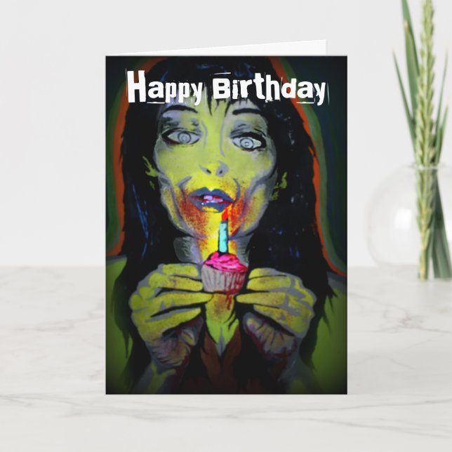 Tarjeta de cumpleaños "Chica de cumpleaños zombi" (Anverso)