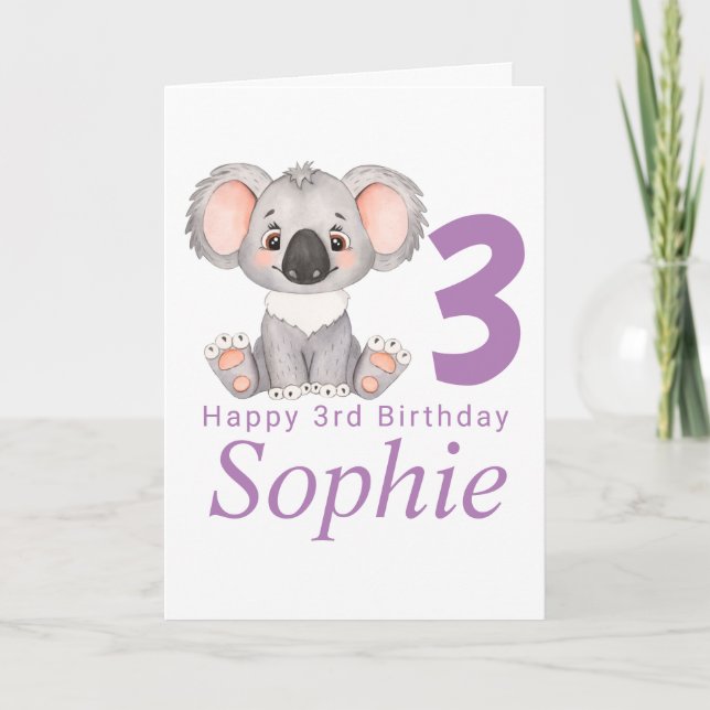 tarjeta de cumpleaños chica de koala linda (Anverso)