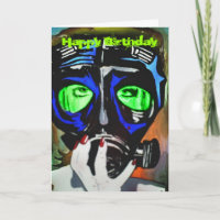 Tarjeta de cumpleaños "Chica de máscara de gas"