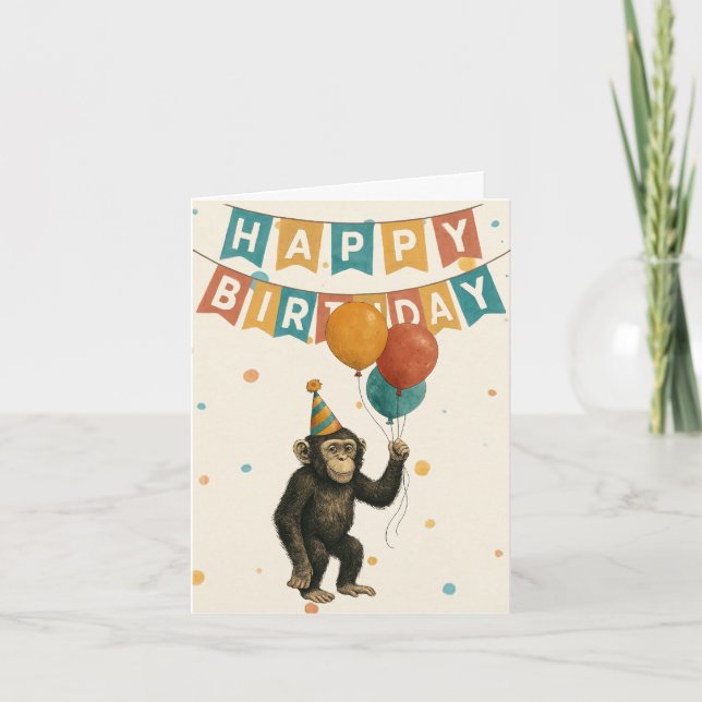 Tarjeta de cumpleaños Chimp - Animal Fiesta Divert (Anverso)
