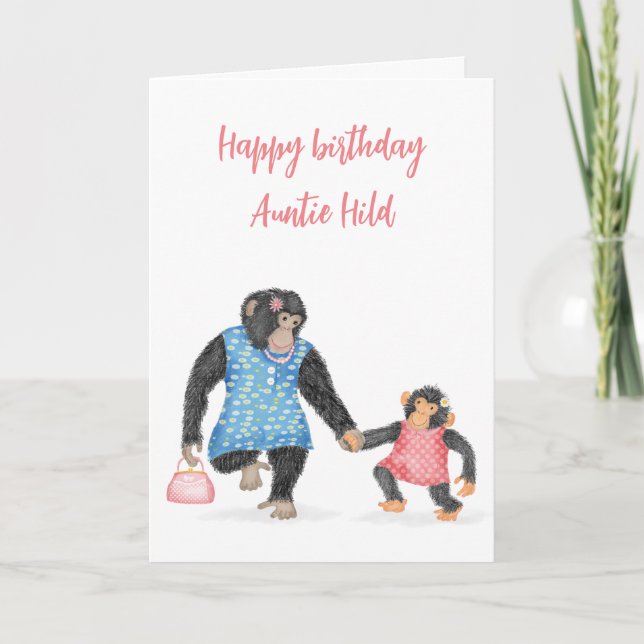 Tarjeta de cumpleaños chimpancé para tía (Anverso)