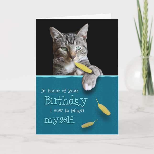 Tarjeta de cumpleaños chistosa con el gato (Anverso)
