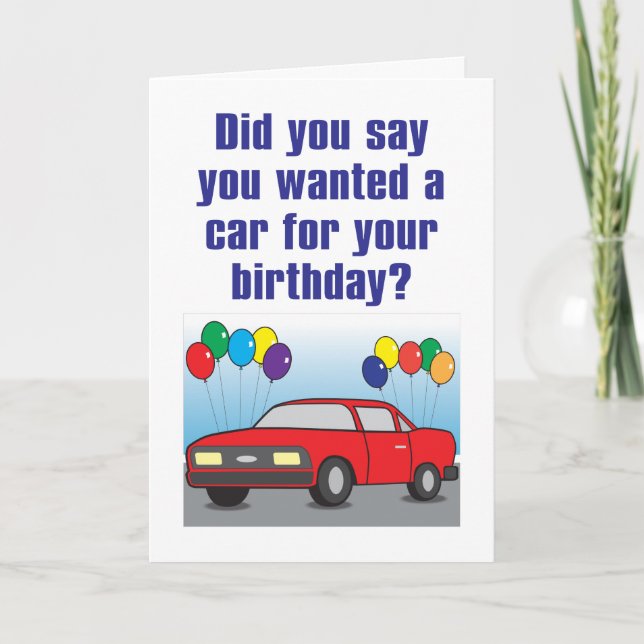 Tarjeta de cumpleaños chistosa del nuevo coche (Anverso)