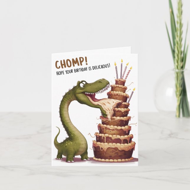 Tarjeta de cumpleaños Chomp Dinosaur (Anverso)