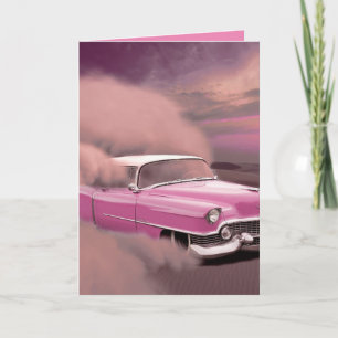 TARJETA DE CUMPLEAÑOS CLÁSICA DE COCHE ROSA