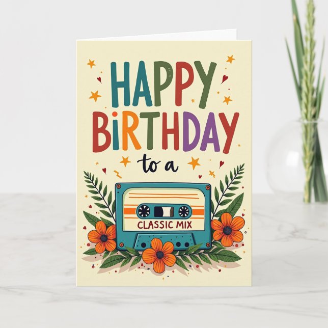 Tarjeta de cumpleaños clásica de mixtape (Anverso)