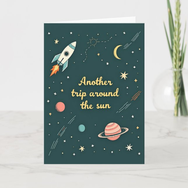 Tarjeta de cumpleaños Cohete Cósmico (Anverso)