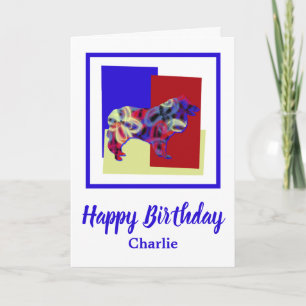 Tarjeta de cumpleaños Collie Rough Dog Red Blue