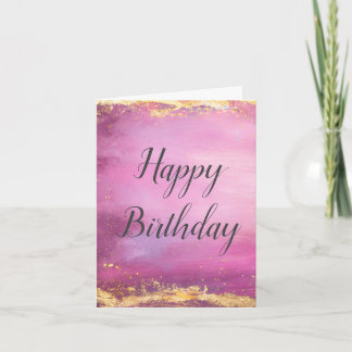 Tarjeta de cumpleaños color de agua rosa y guarnic