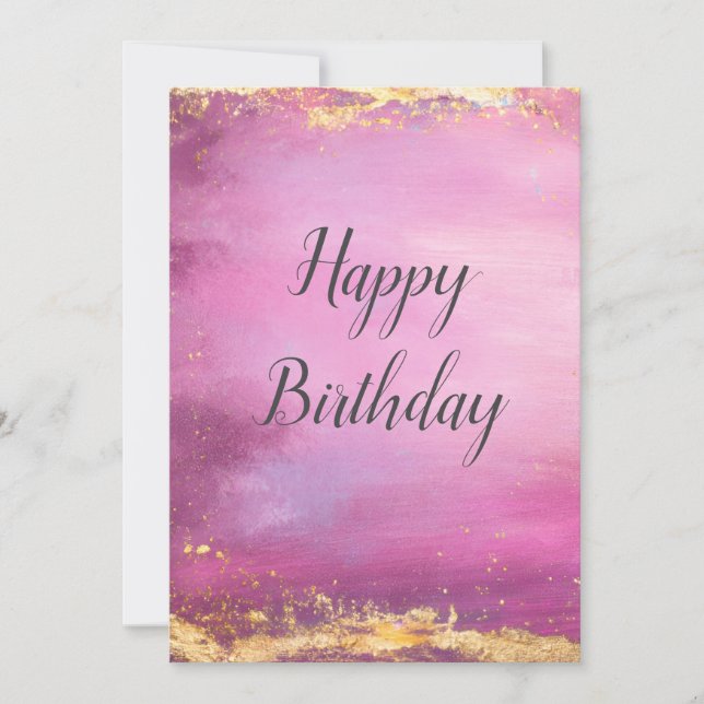 Tarjeta de cumpleaños color de agua rosa y guarnic (Anverso)