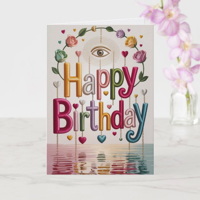 Tarjeta de cumpleaños colorida boho con vibra espi (Orquídea)