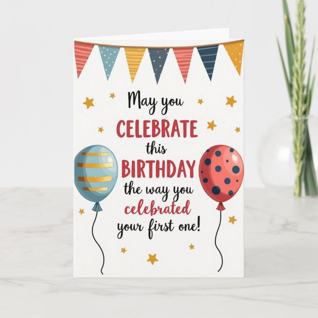 Tarjeta de cumpleaños Colorida Bunting (Anverso)
