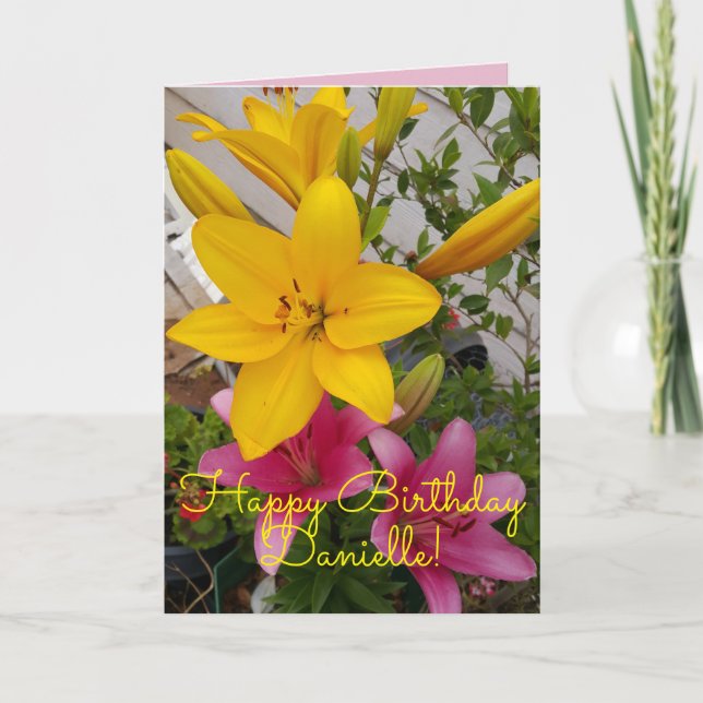 Tarjeta de cumpleaños colorida floral de Lily Rosa (Anverso)