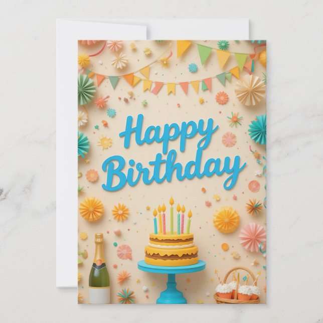 Tarjeta de cumpleaños colorida para Fiestas (Anverso)