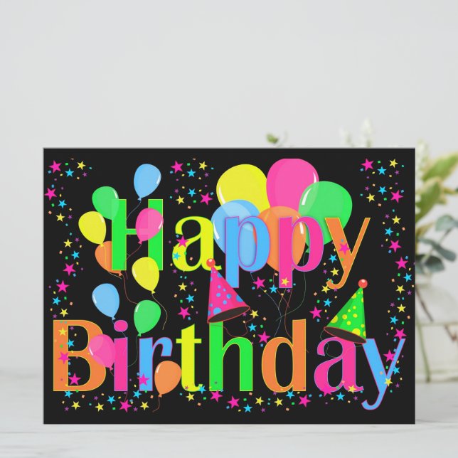 TARJETA DE CUMPLEAÑOS COLORIDA Y FELIZ (Anverso de pie)