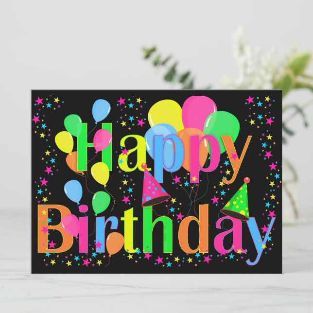 TARJETA DE CUMPLEAÑOS COLORIDA Y FELIZ (Anverso de pie)