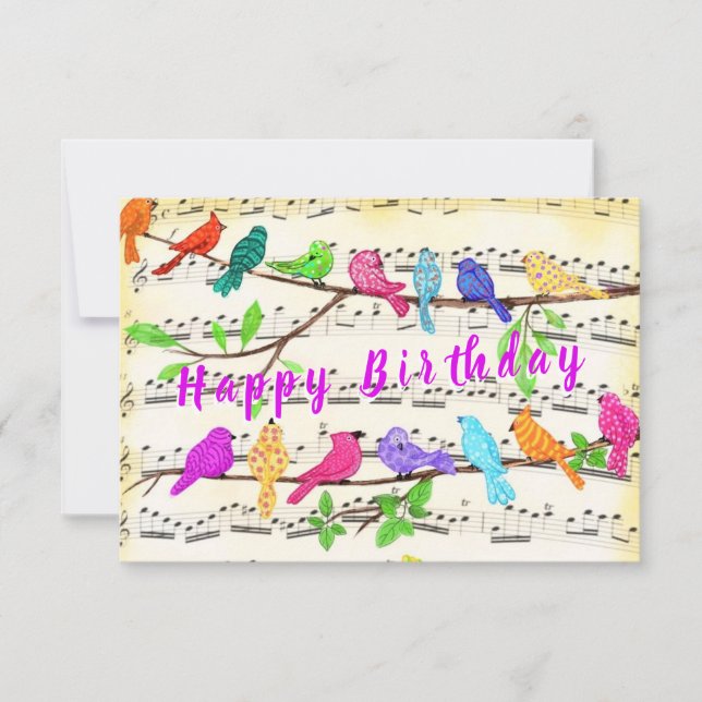Tarjeta de cumpleaños Coloridas Aves de Primavera  (Anverso)