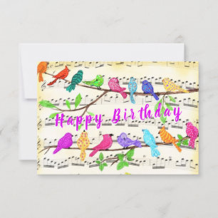 Tarjeta de cumpleaños Coloridas Aves de Primavera
