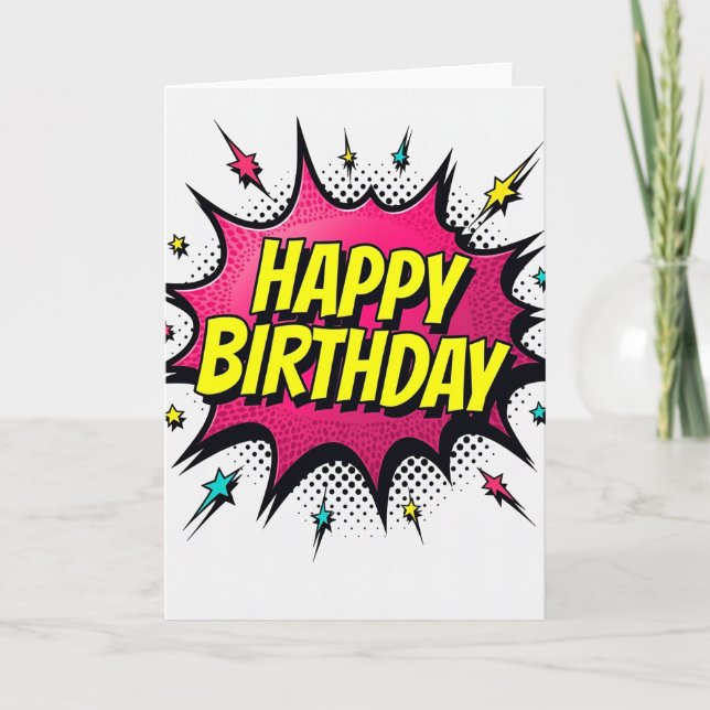 Tarjeta de cumpleaños Comic Burst (Anverso)
