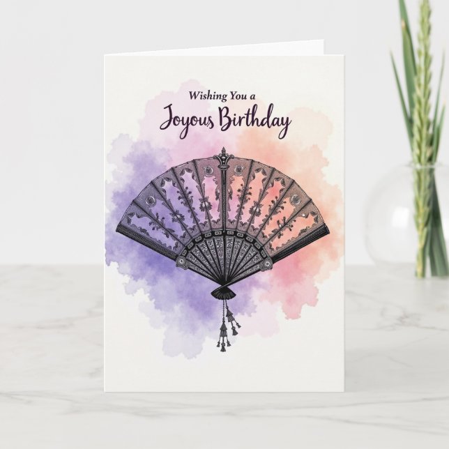 Tarjeta de cumpleaños con abanico elegante (Anverso)
