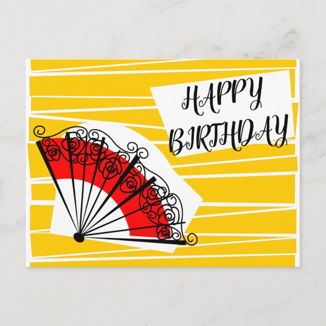 Tarjeta de cumpleaños con abanico español en paisa (Anverso)