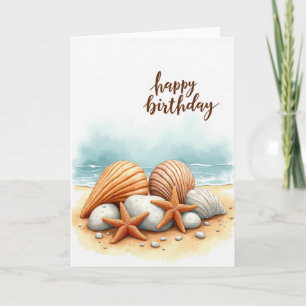 Tarjeta de cumpleaños con acuarela de conchas