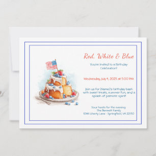 Tarjeta de cumpleaños con acuarela roja, blanca y