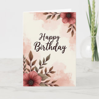 Tarjeta de cumpleaños con acuarela rosada