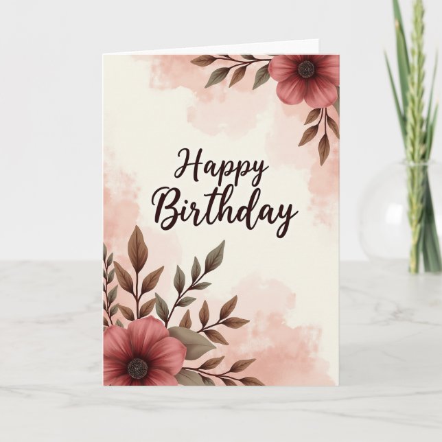 Tarjeta de cumpleaños con acuarela rosada (Anverso)
