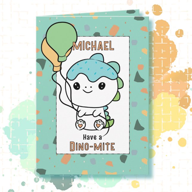 Tarjeta de cumpleaños con adorable dinosaurio de d (Subido por el creador)