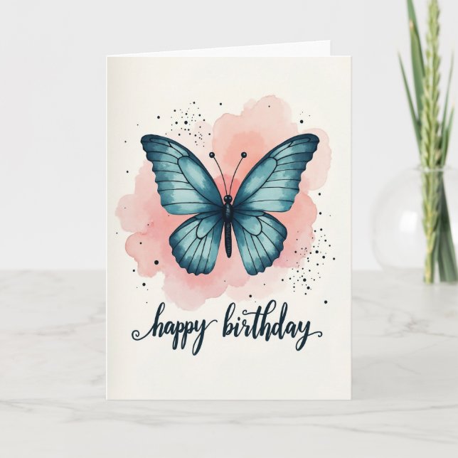 Tarjeta de cumpleaños con ala verde azulado (Anverso)