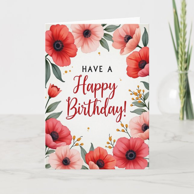 Tarjeta de cumpleaños con amapolas pintorescas (Anverso)