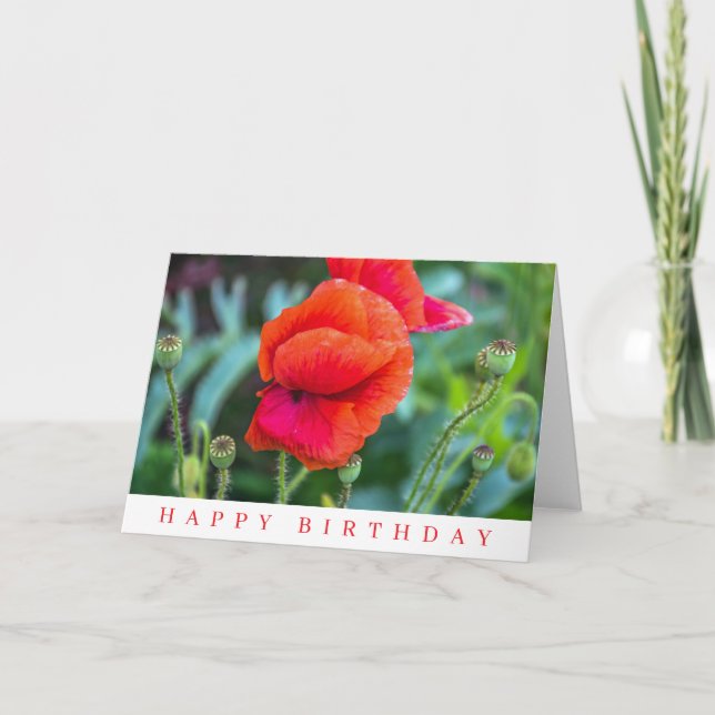 Tarjeta de cumpleaños con amapolas rojas (Anverso)