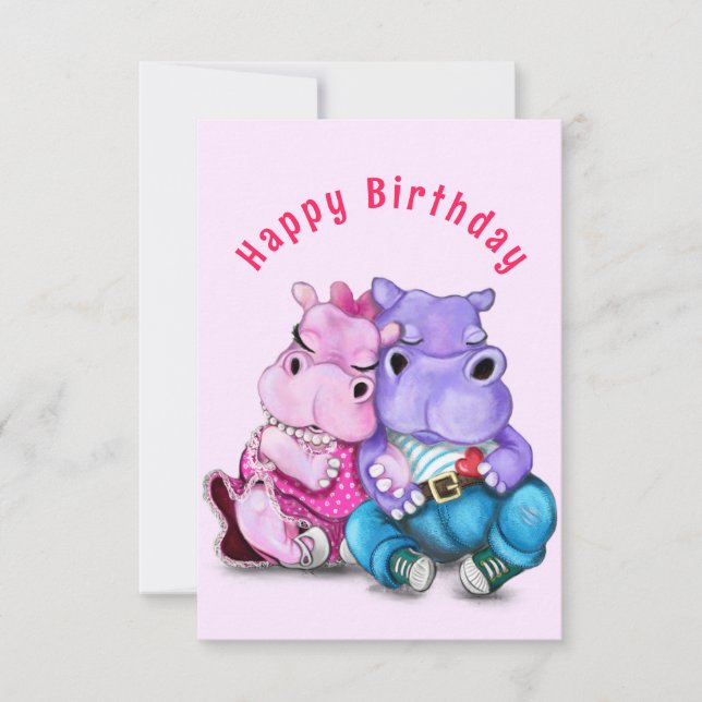 Tarjeta de cumpleaños con amor de pareja Hippo - G (Anverso)