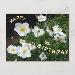 Tarjeta de cumpleaños con Anémonas Japonesas Blanc