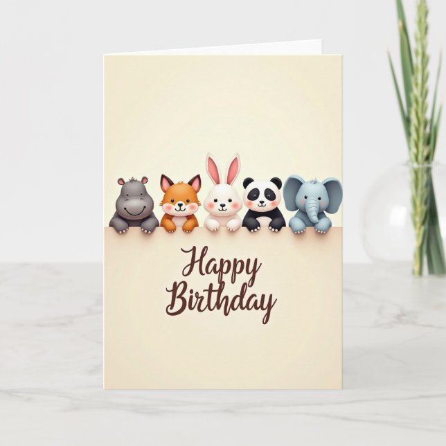 Tarjeta de cumpleaños con animales curiosos (Anverso)