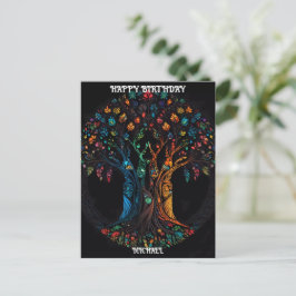 Tarjeta de cumpleaños con árbol a todo color Invit