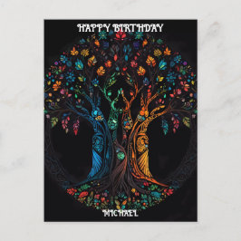 Tarjeta de cumpleaños con árbol a todo color Invit