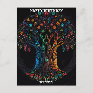 Tarjeta de cumpleaños con árbol a todo color Invit