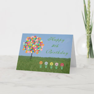 Tarjeta de cumpleaños con árbol de chicle para niñ