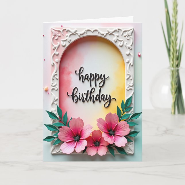 Tarjeta de cumpleaños con arco realzado (Anverso)