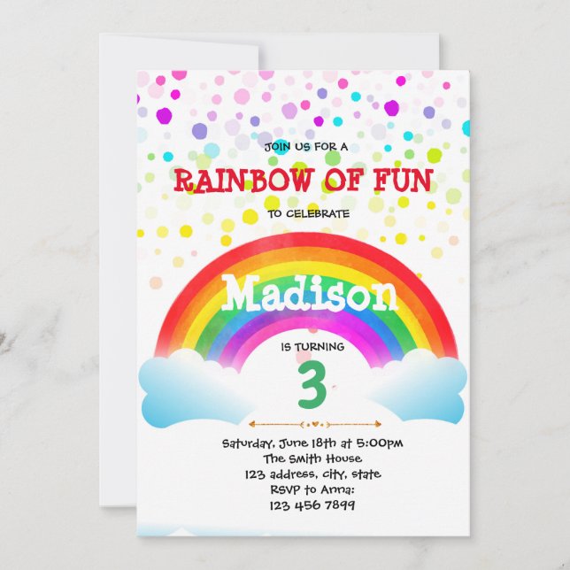 Tarjeta de cumpleaños con arcoíris adorable (Anverso)
