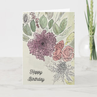 Tarjeta de cumpleaños con arreglo floral