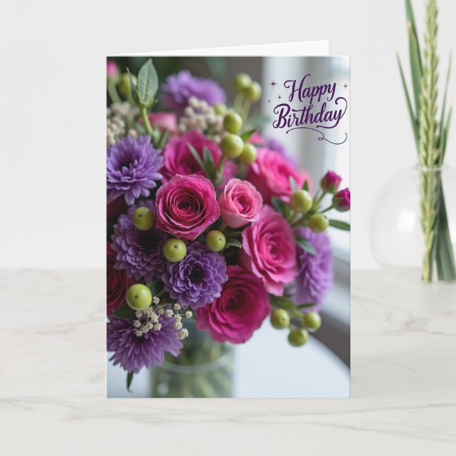 Tarjeta de cumpleaños con arreglo opulento (Anverso)
