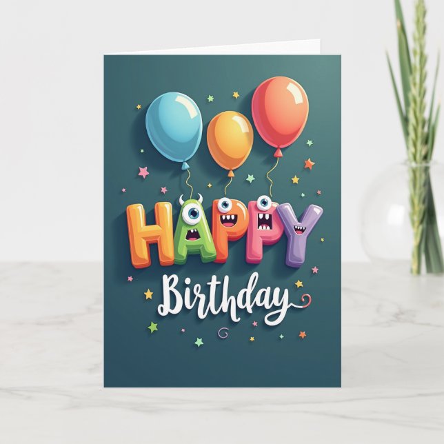 Tarjeta de cumpleaños con arte de carta alegre (Anverso)