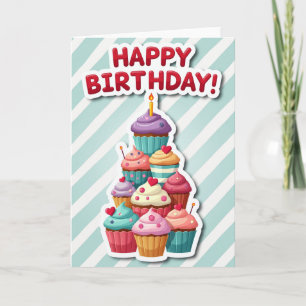 Tarjeta de cumpleaños con arte de cupcakes